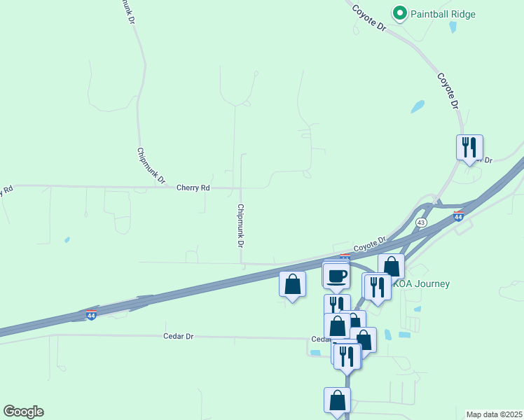 map of restaurants, bars, coffee shops, grocery stores, and more near 4019 Chipmunk Drive in Joplin