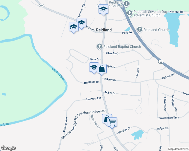 map of restaurants, bars, coffee shops, grocery stores, and more near 5741 Benton Road in Paducah