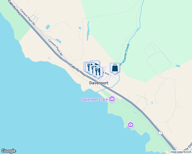 map of restaurants, bars, coffee shops, grocery stores, and more near Center Street in Davenport