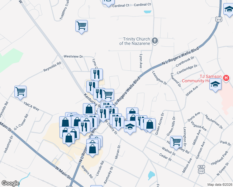 map of restaurants, bars, coffee shops, grocery stores, and more near 1000 Stonehenge Place in Glasgow