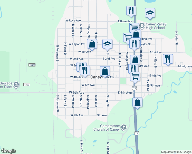 map of restaurants, bars, coffee shops, grocery stores, and more near in Caney