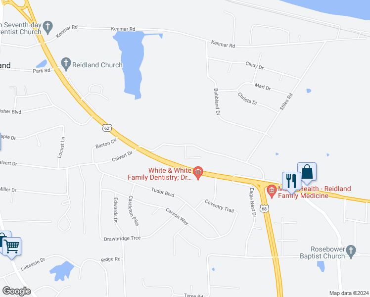 map of restaurants, bars, coffee shops, grocery stores, and more near 517 Calvert Drive in Paducah