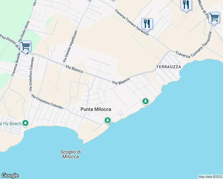 map of restaurants, bars, coffee shops, grocery stores, and more near 8 Via Blanco in Punta Milocca