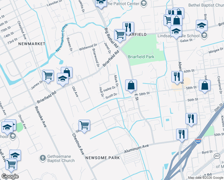 map of restaurants, bars, coffee shops, grocery stores, and more near 8 Haley Drive in Hampton
