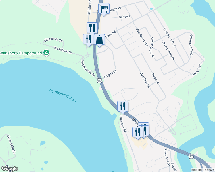 map of restaurants, bars, coffee shops, grocery stores, and more near 5800 South Highway 27 in Somerset