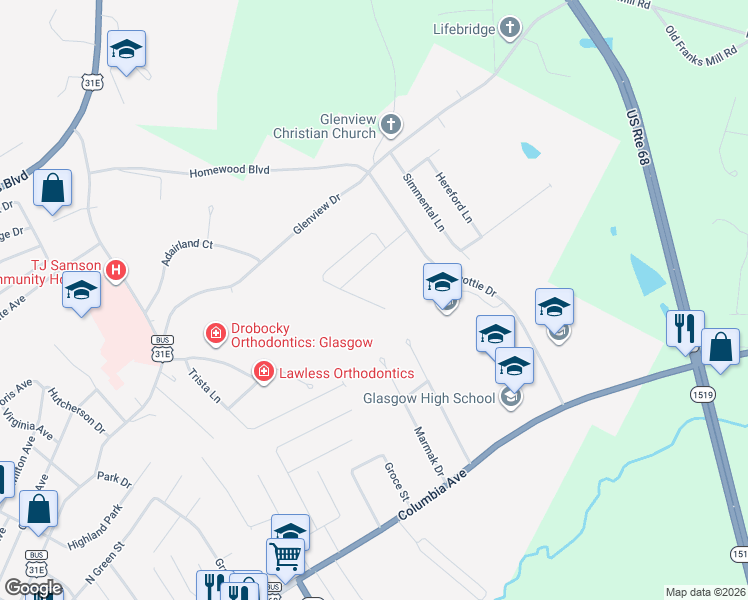 map of restaurants, bars, coffee shops, grocery stores, and more near 214 Ashkirk Lane in Glasgow
