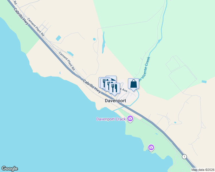 map of restaurants, bars, coffee shops, grocery stores, and more near 51 Ocean Street in Davenport