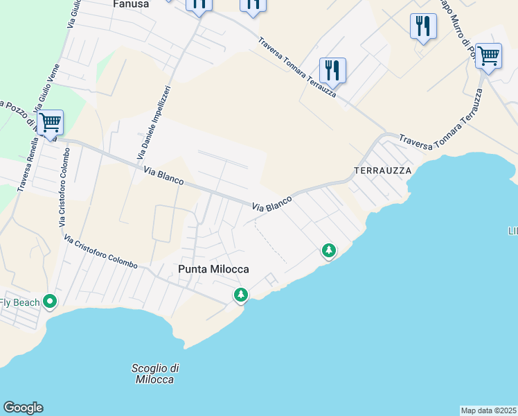 map of restaurants, bars, coffee shops, grocery stores, and more near 8 Via Blanco in Punta Milocca