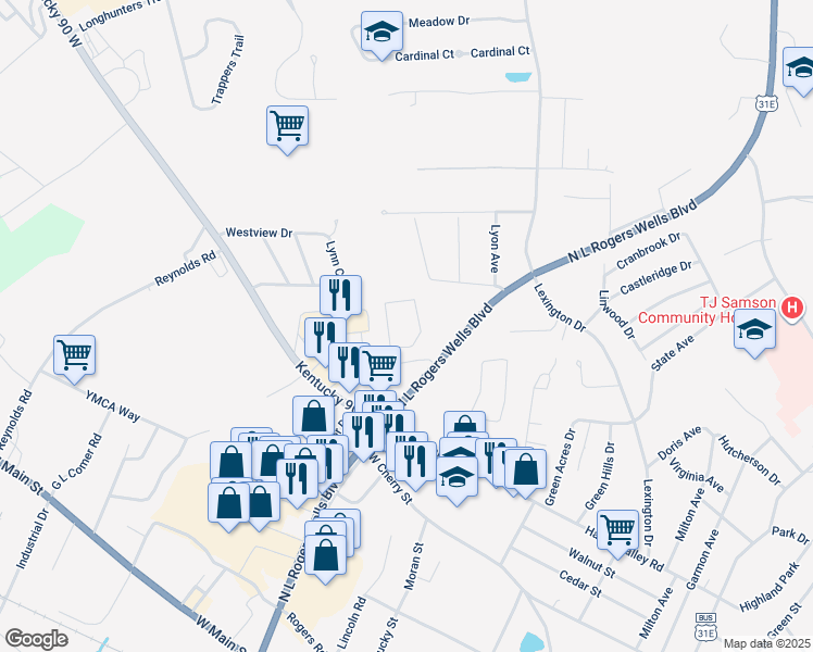 map of restaurants, bars, coffee shops, grocery stores, and more near 200 Shalimar Drive in Glasgow