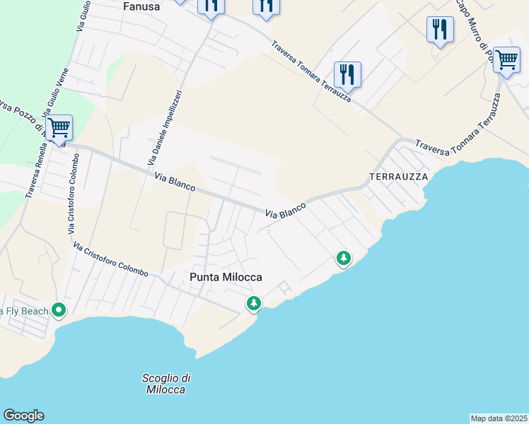 map of restaurants, bars, coffee shops, grocery stores, and more near 8 Via Blanco in Punta Milocca