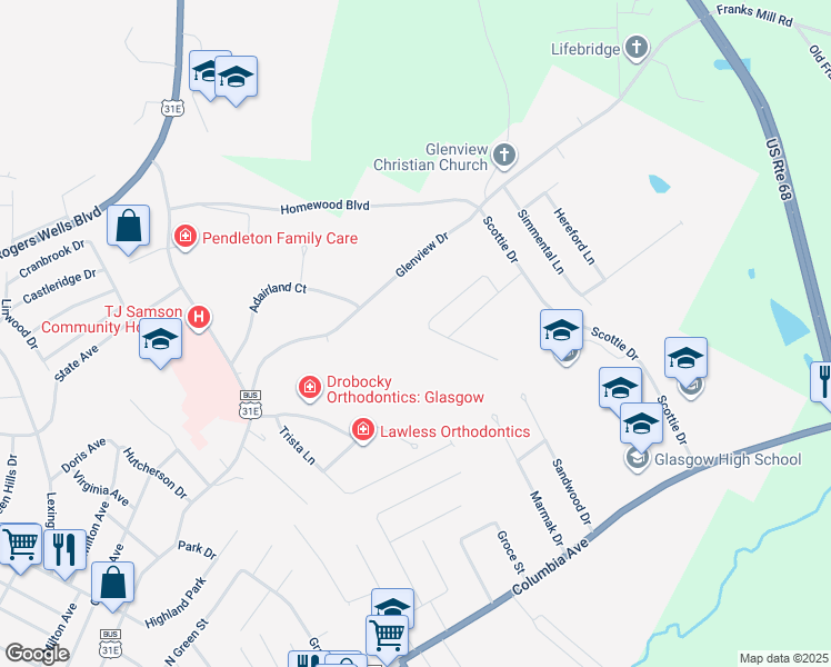 map of restaurants, bars, coffee shops, grocery stores, and more near 137 Ashkirk Lane in Glasgow
