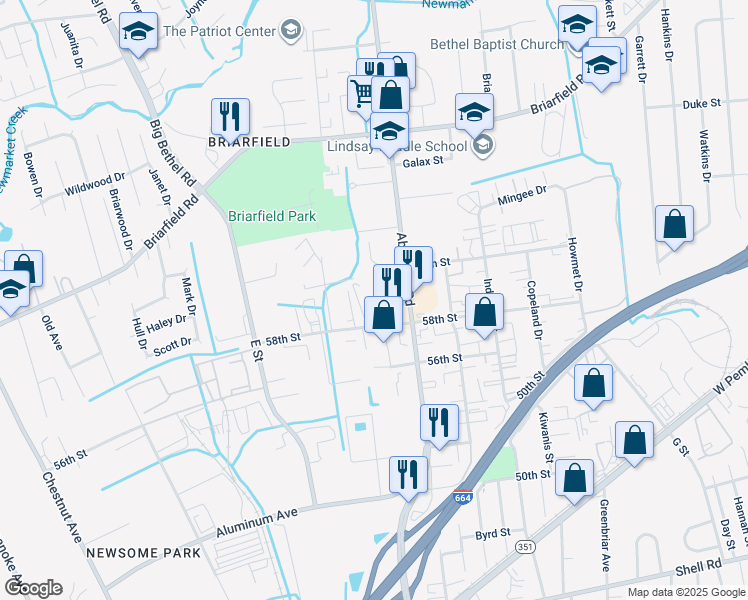 map of restaurants, bars, coffee shops, grocery stores, and more near 615 Aberdeen Road in Hampton