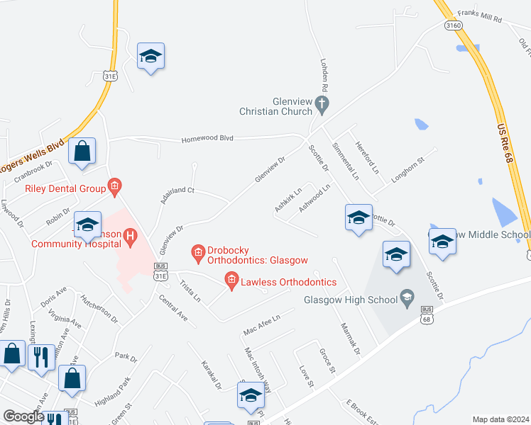 map of restaurants, bars, coffee shops, grocery stores, and more near 137 Ashkirk Lane in Glasgow