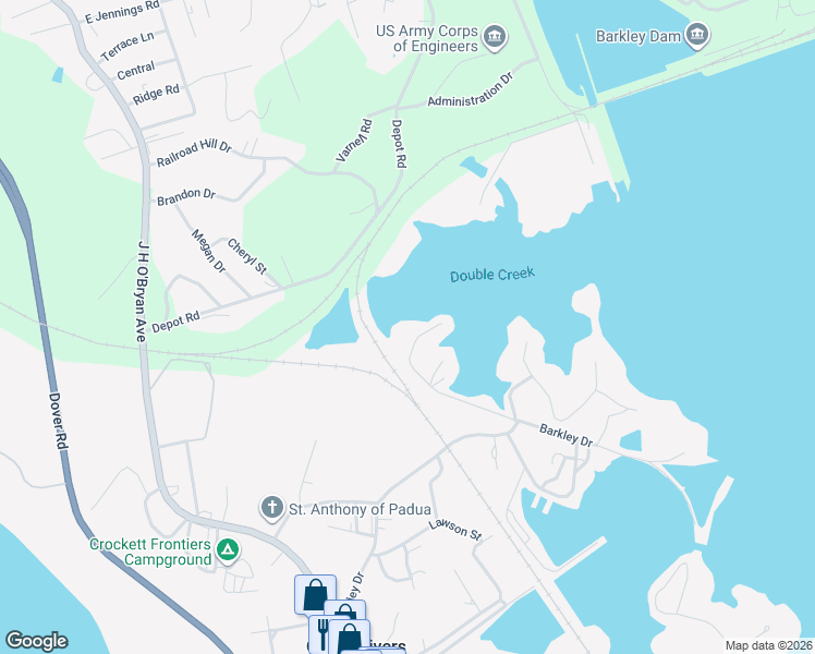 map of restaurants, bars, coffee shops, grocery stores, and more near 314 Bayside Drive in Grand Rivers