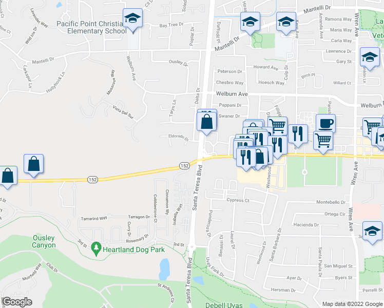 map of restaurants, bars, coffee shops, grocery stores, and more near 1555 Hecker Pass Road in Gilroy