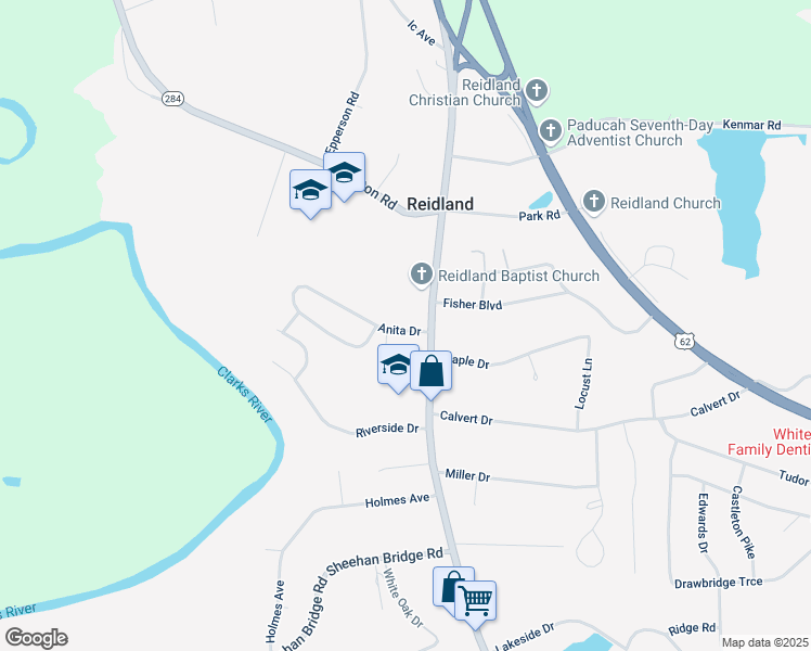 map of restaurants, bars, coffee shops, grocery stores, and more near Anita Dr in Paducah
