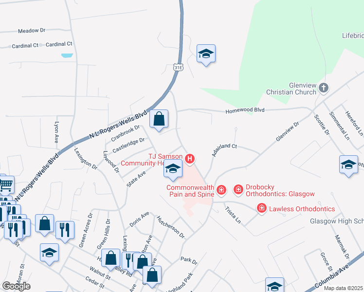 map of restaurants, bars, coffee shops, grocery stores, and more near 199 State Avenue in Glasgow