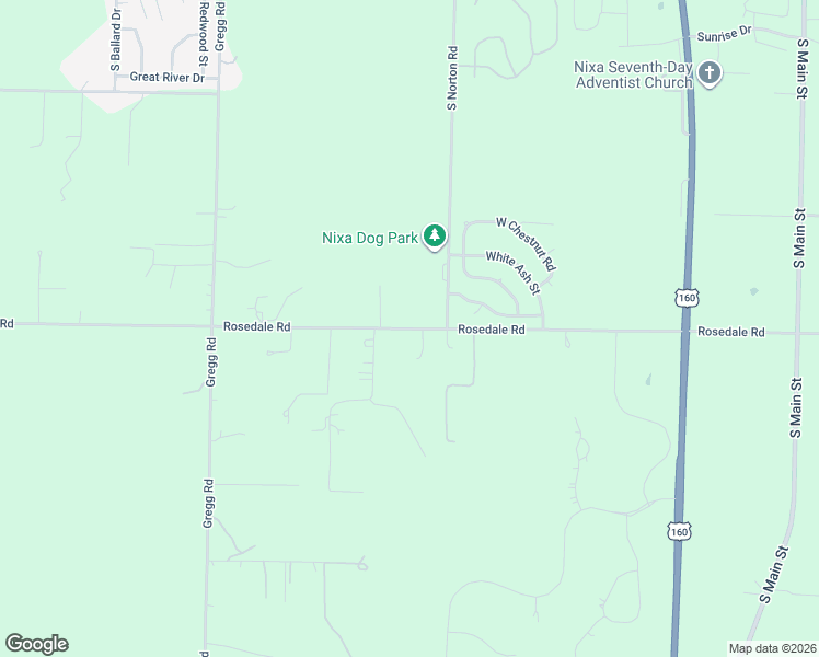 map of restaurants, bars, coffee shops, grocery stores, and more near Rosedale Road in Nixa