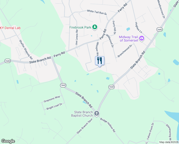 map of restaurants, bars, coffee shops, grocery stores, and more near Whisper Woods Drive in Somerset