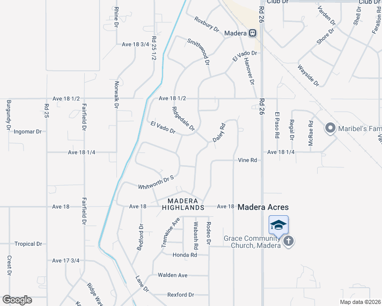 map of restaurants, bars, coffee shops, grocery stores, and more near 25641 Whitworth Drive North in Madera