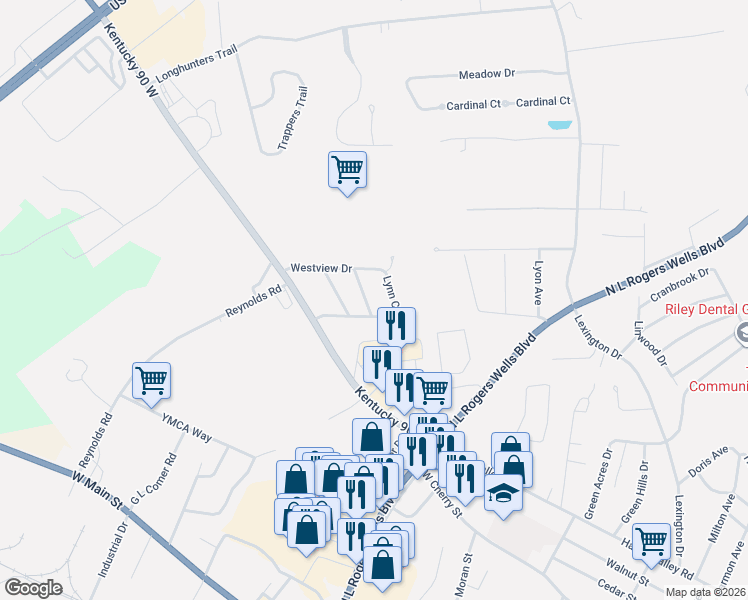 map of restaurants, bars, coffee shops, grocery stores, and more near 215-299 Valley View Dr in Glasgow