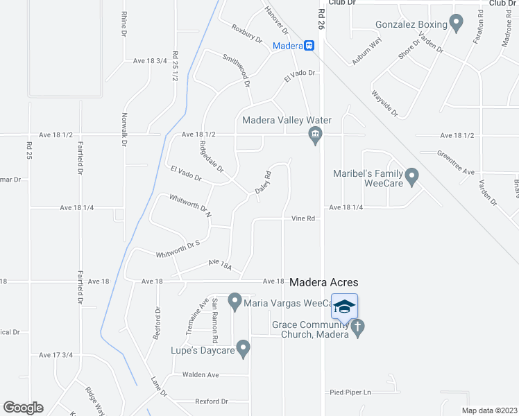 map of restaurants, bars, coffee shops, grocery stores, and more near 18035 Schmidt Place in Madera