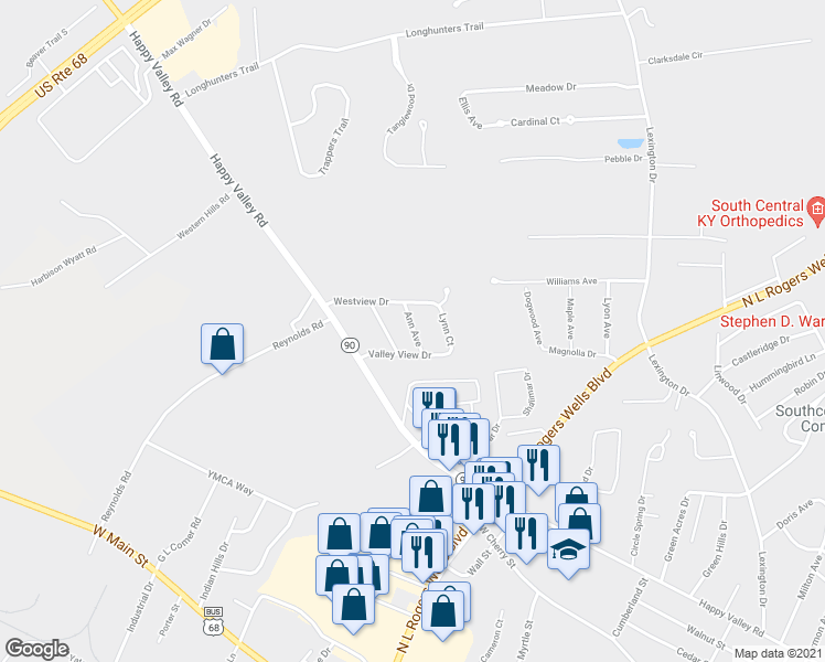 map of restaurants, bars, coffee shops, grocery stores, and more near 109 Ann Avenue in Glasgow