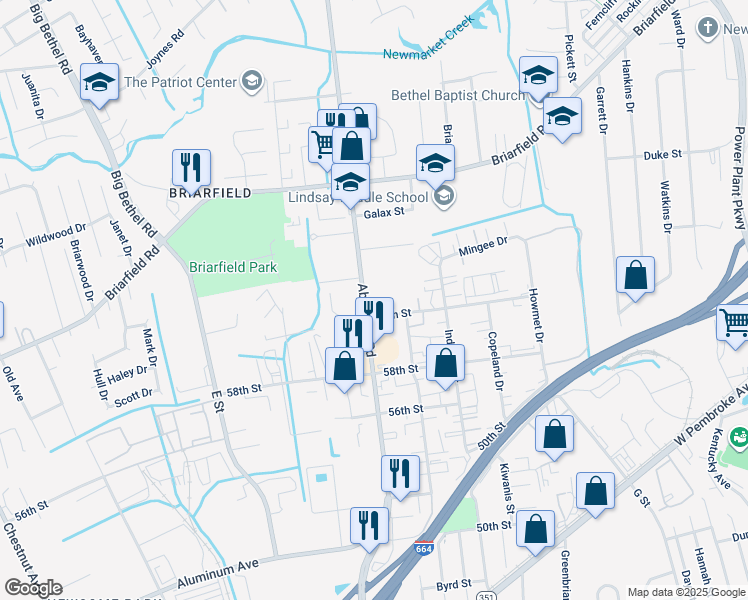 map of restaurants, bars, coffee shops, grocery stores, and more near 632 Aberdeen Road in Hampton
