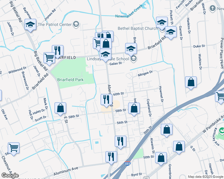 map of restaurants, bars, coffee shops, grocery stores, and more near 632 Aberdeen Road in Hampton