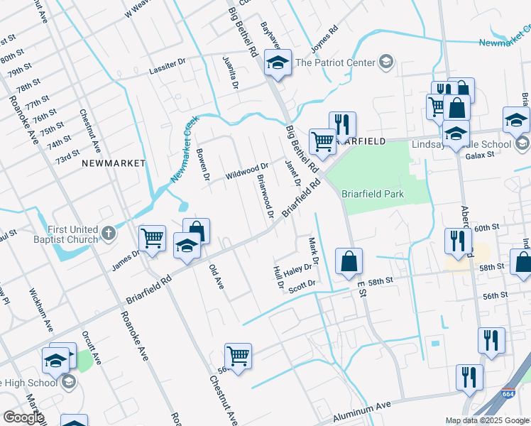 map of restaurants, bars, coffee shops, grocery stores, and more near 19 Hare Road in Hampton
