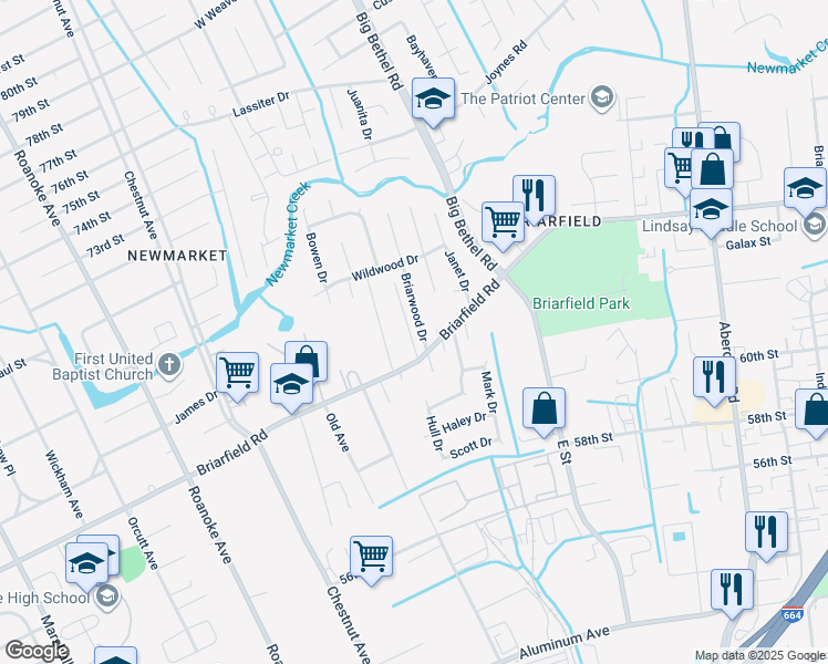 map of restaurants, bars, coffee shops, grocery stores, and more near 19 Hare Road in Hampton