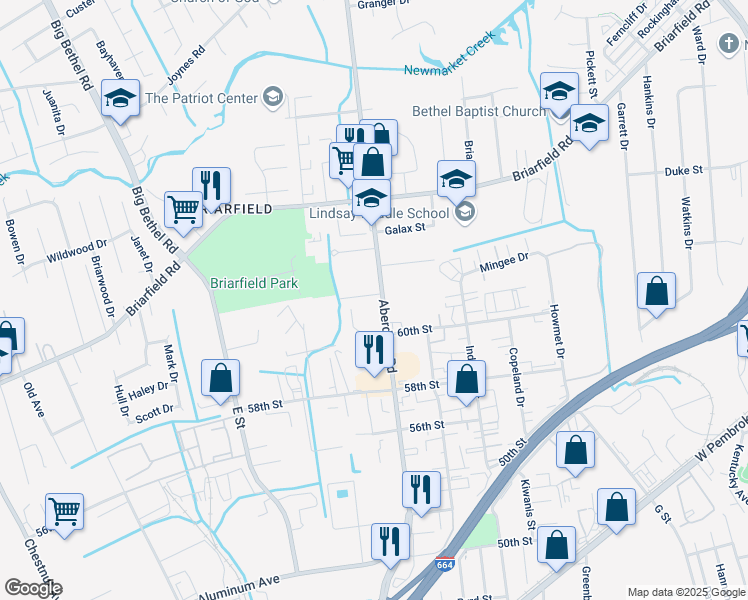 map of restaurants, bars, coffee shops, grocery stores, and more near 637 Aberdeen Road in Hampton