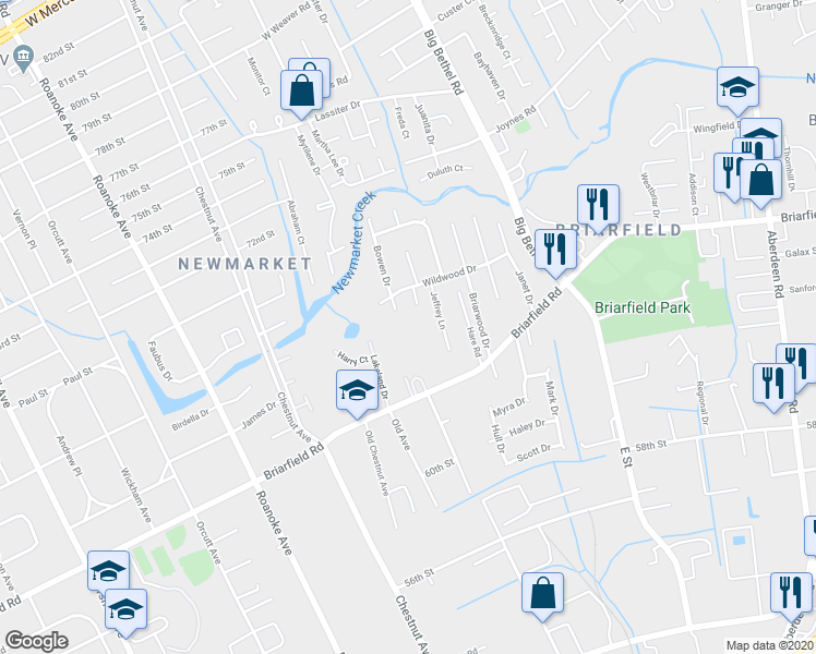 map of restaurants, bars, coffee shops, grocery stores, and more near 1515 Harper Lane in Hampton
