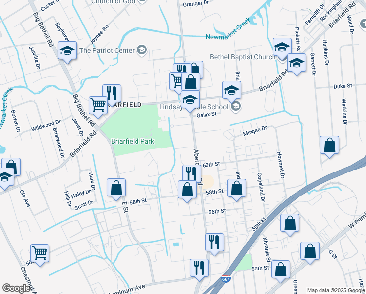 map of restaurants, bars, coffee shops, grocery stores, and more near 637 Aberdeen Road in Hampton