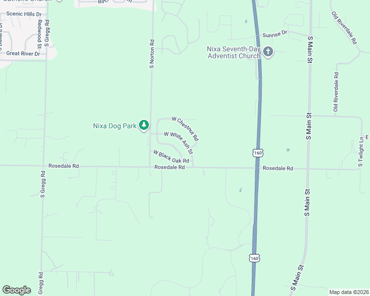 map of restaurants, bars, coffee shops, grocery stores, and more near 416 White Ash Road in Nixa
