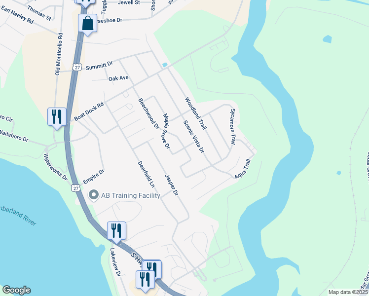 map of restaurants, bars, coffee shops, grocery stores, and more near 5300 Beechwood Drive in Somerset