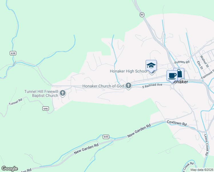 map of restaurants, bars, coffee shops, grocery stores, and more near 800-808 Hess Drive in Honaker