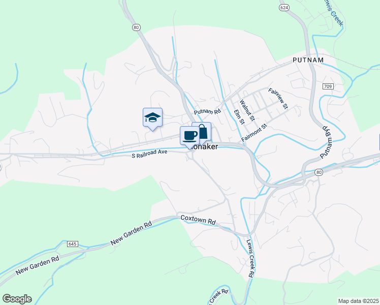 map of restaurants, bars, coffee shops, grocery stores, and more near in Honaker