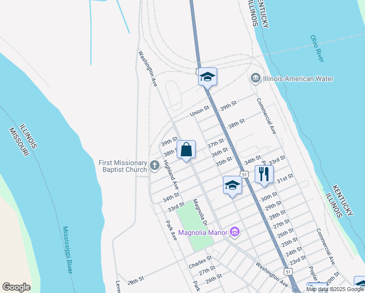 map of restaurants, bars, coffee shops, grocery stores, and more near 600 38th Street in Cairo