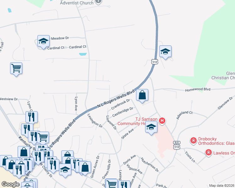 map of restaurants, bars, coffee shops, grocery stores, and more near 111 Cranbrook Drive in Glasgow