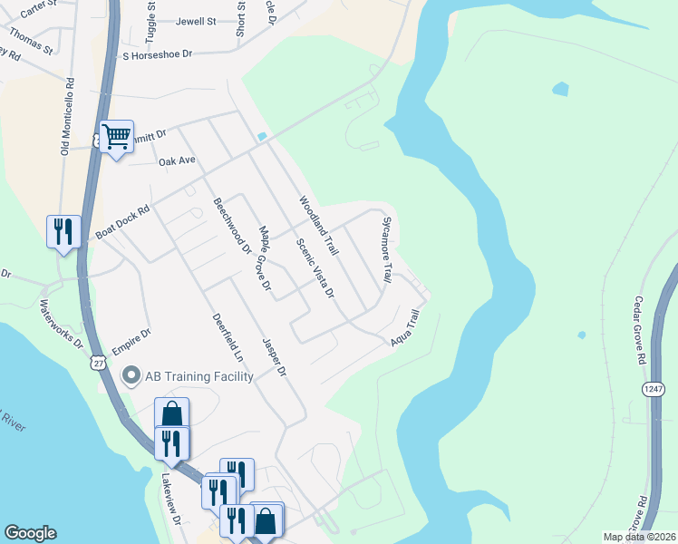 map of restaurants, bars, coffee shops, grocery stores, and more near 401-499 Woodland Trail in Somerset