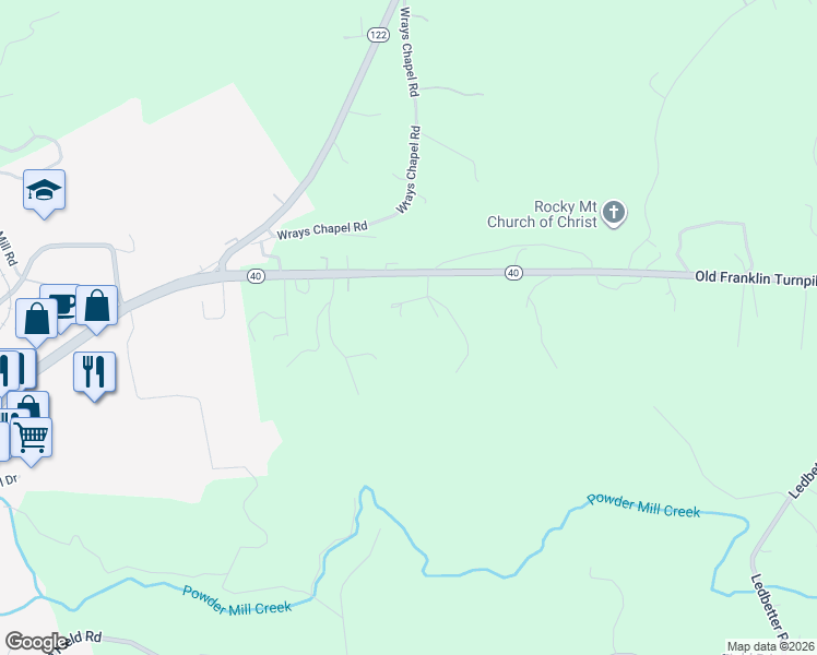 map of restaurants, bars, coffee shops, grocery stores, and more near 16-22 Chitwood Circle in Rocky Mount