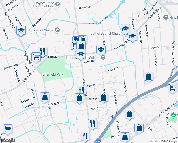 map of restaurants, bars, coffee shops, grocery stores, and more near 103 Sanford Drive in Hampton