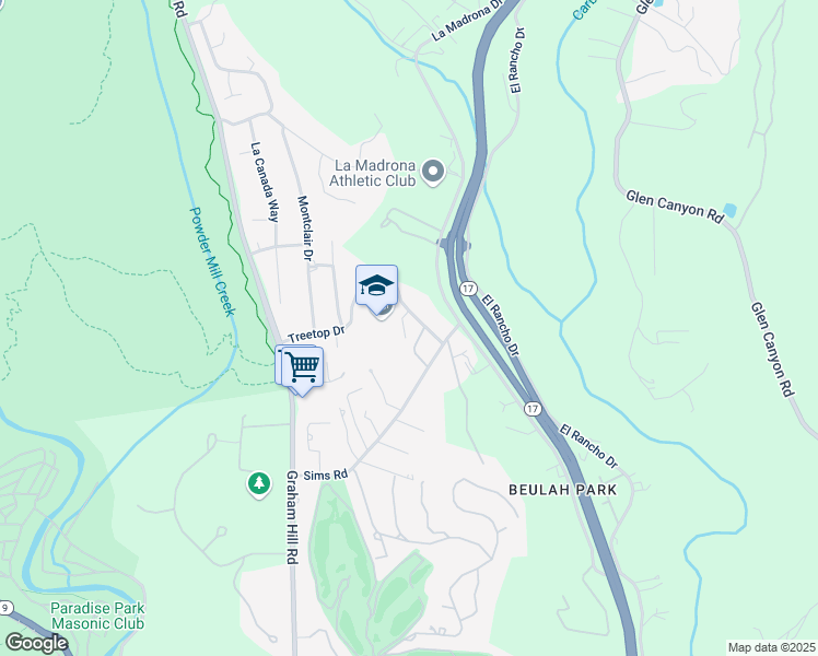 map of restaurants, bars, coffee shops, grocery stores, and more near 181 Brook Knoll Drive in Santa Cruz