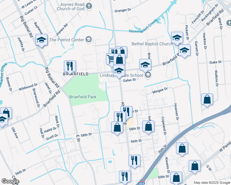 map of restaurants, bars, coffee shops, grocery stores, and more near 7 Stratum Way in Hampton