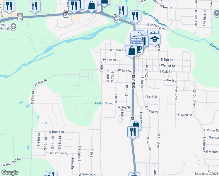 map of restaurants, bars, coffee shops, grocery stores, and more near 706 West Robertson in Ozark