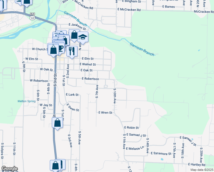map of restaurants, bars, coffee shops, grocery stores, and more near 401 South 10th Avenue in Ozark