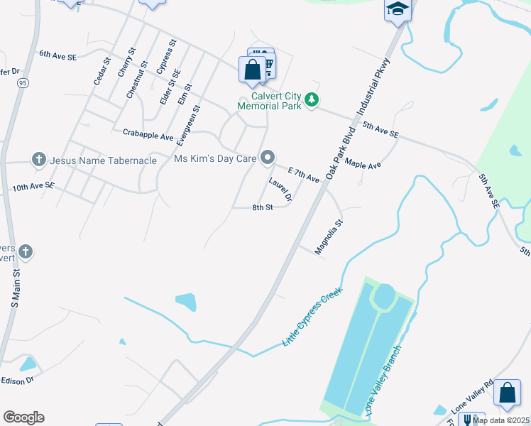 map of restaurants, bars, coffee shops, grocery stores, and more near 730-734 Juniper Street in Calvert City