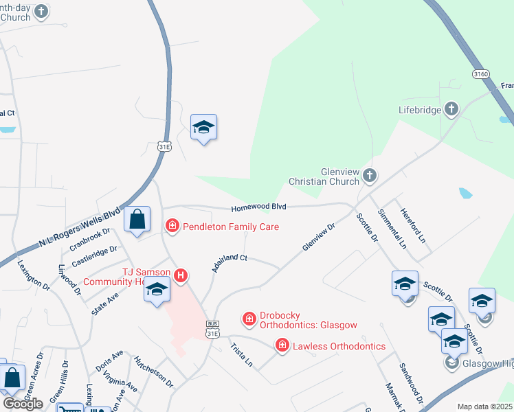 map of restaurants, bars, coffee shops, grocery stores, and more near Homewood Boulevard in Glasgow