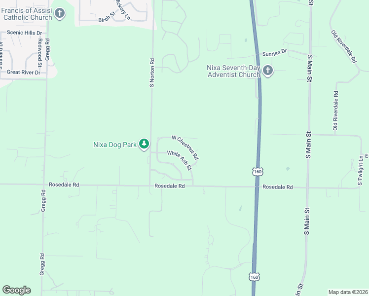 map of restaurants, bars, coffee shops, grocery stores, and more near 414 West Chestnut Road in Nixa